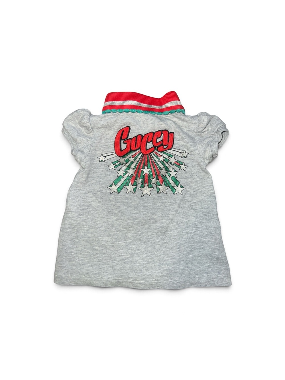 Gucci Girls' Gray Polo Dress with Red & Green Starburst